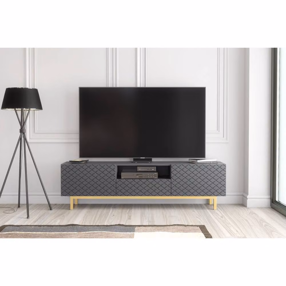Creative Furniture Diamond Luxe Modern Geometric TV Unit in Grey and Gold, W: 180 cm, D: 35 cm, H: 50 cm – 2