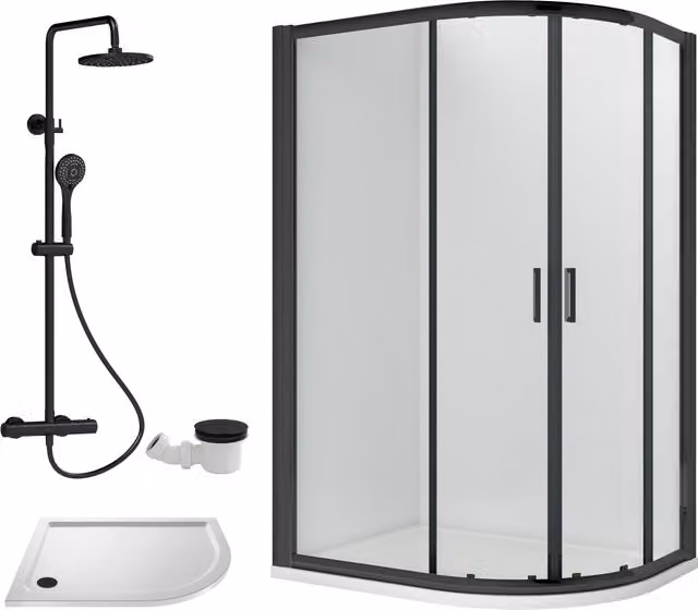 Balterley Offset Right Quadrant Shower Tray with Round Waste in White and Black, W: 1000 mm, D: 800 mm