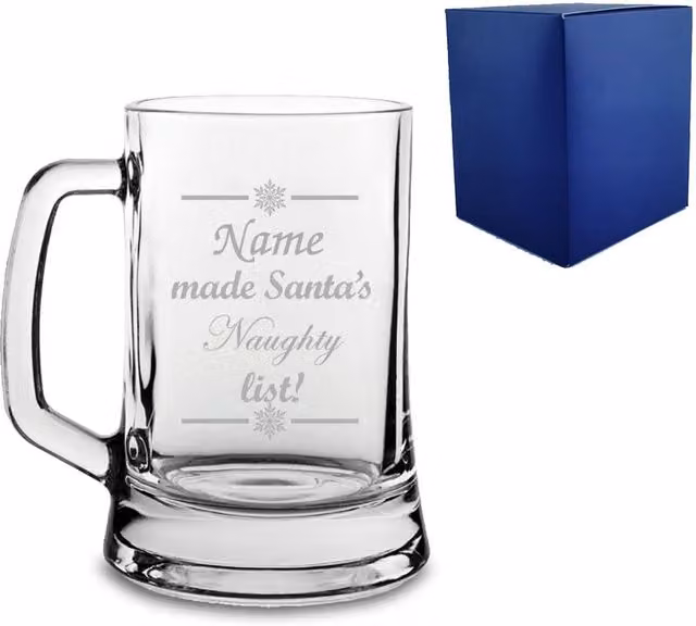 Uniqueful Personalised Name Santa Naughty or Nice List Christmas Tankard in Clear, 550ml