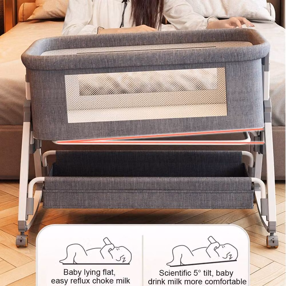 NESTLUNE Baby Bedside Crib Sleeper Bassinet in Grey, W/D/H: 60 x 120 cm – 2