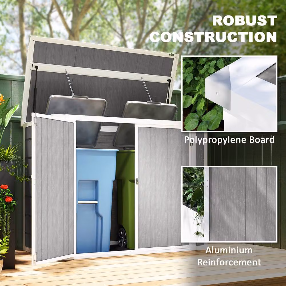 Rolipo Grey Double Bin Storage Shed with Lockable Doors, W: 143.3 cm, D: 76.2 cm, H: 110 cm – 7