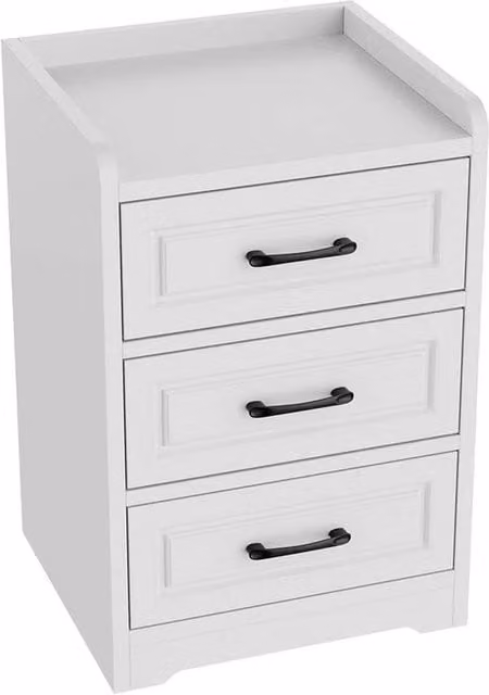 KORVIXA 3-Drawer Wooden Bedroom Bedside Cabinet in White W/D/H: 100 x 100 x 100 cm