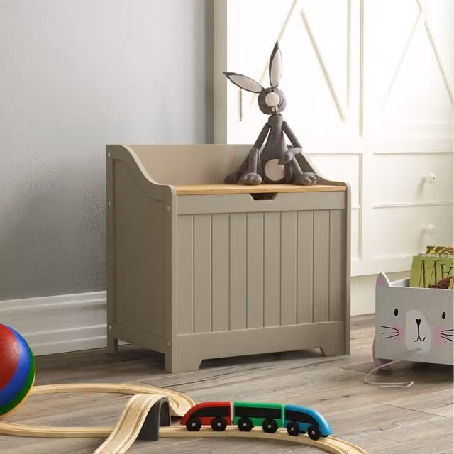 Vida Designs Priano Toy Box in Grey and White with Soft Close Lid
