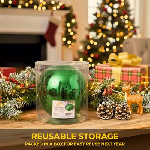Shatchi Green Round Plastic Christmas Bauble Hanging Ornament, Diameter: 20 cm – 3
