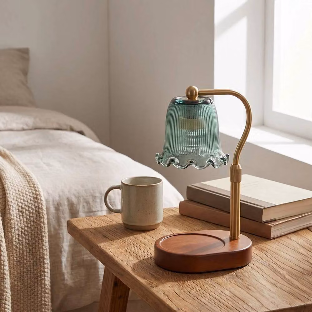 Kelvenix Vintage Adjustable Height Candle Warmer Lamp in Green with Wood and Brass Details – 3