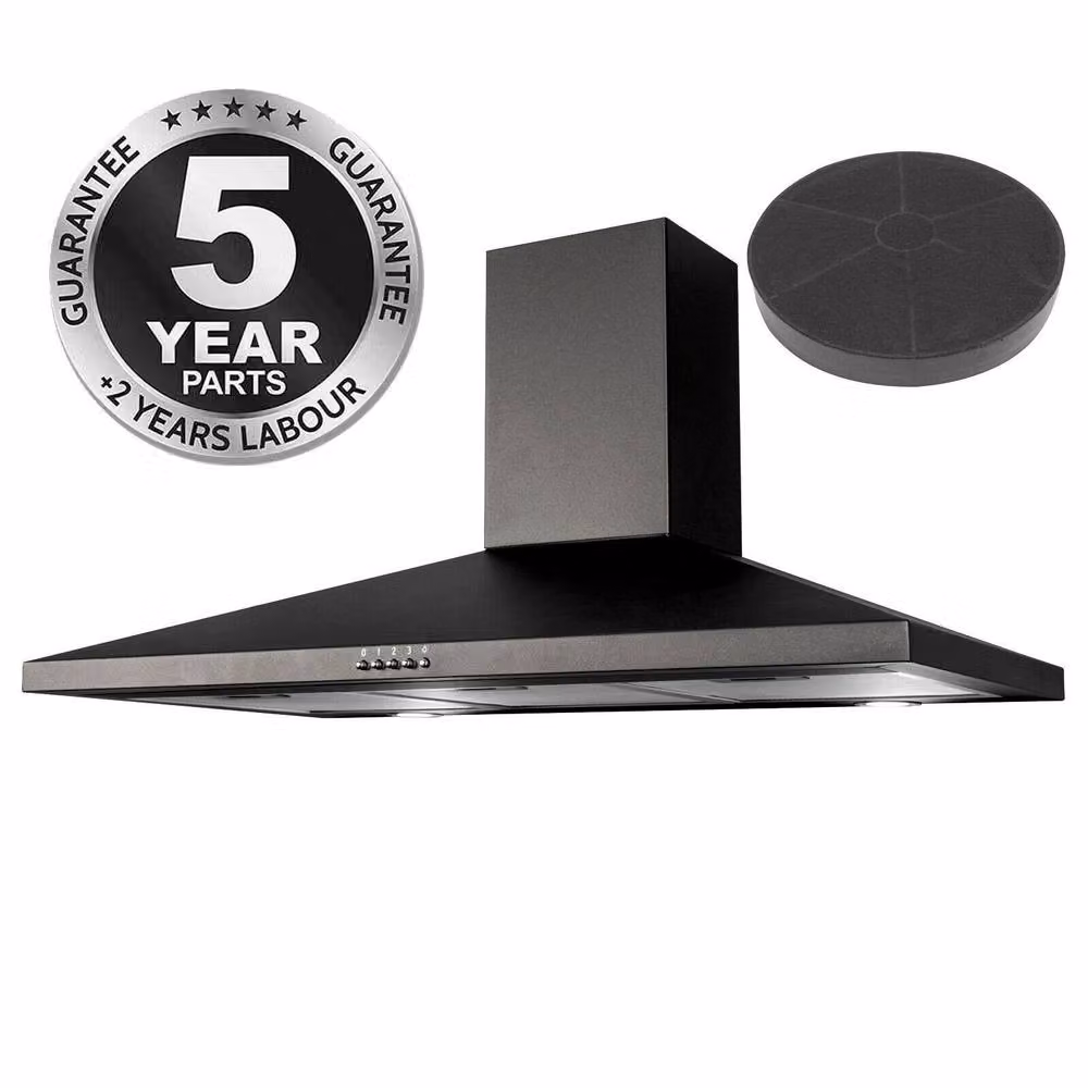 SIA Black Wall Mounted Chimney Cooker Hood with Activated Carbon Filter, W: 90 cm – 7