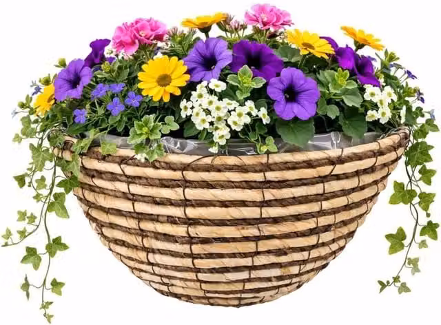 Marco Paul Brown Rattan Round Hanging Basket Planter, Diameter: 35.56 cm