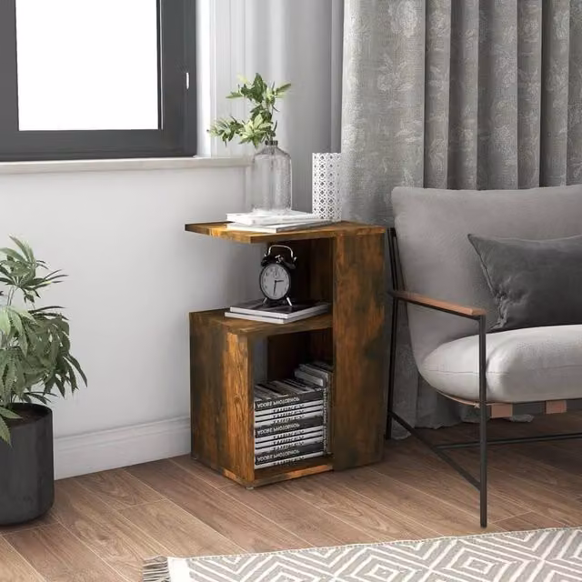 Berkfield Home Modern Smoked Oak Side Table in Brown, W/D/H: 36 x 30 x 56 cm