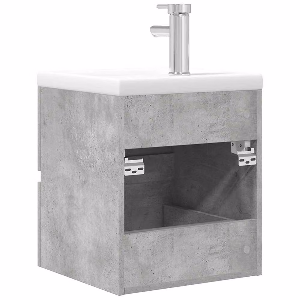Berkfield Home 2 Piece Modern Wall Mounted Bathroom Vanity Unit Set in Concrete Grey and White MDF – 2