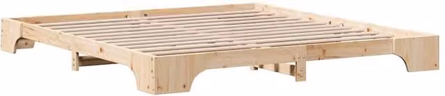 Berkfield Home Natural Solid Pine Wood Bed Frame, W/D/H: 200 x 200 x 17 cm