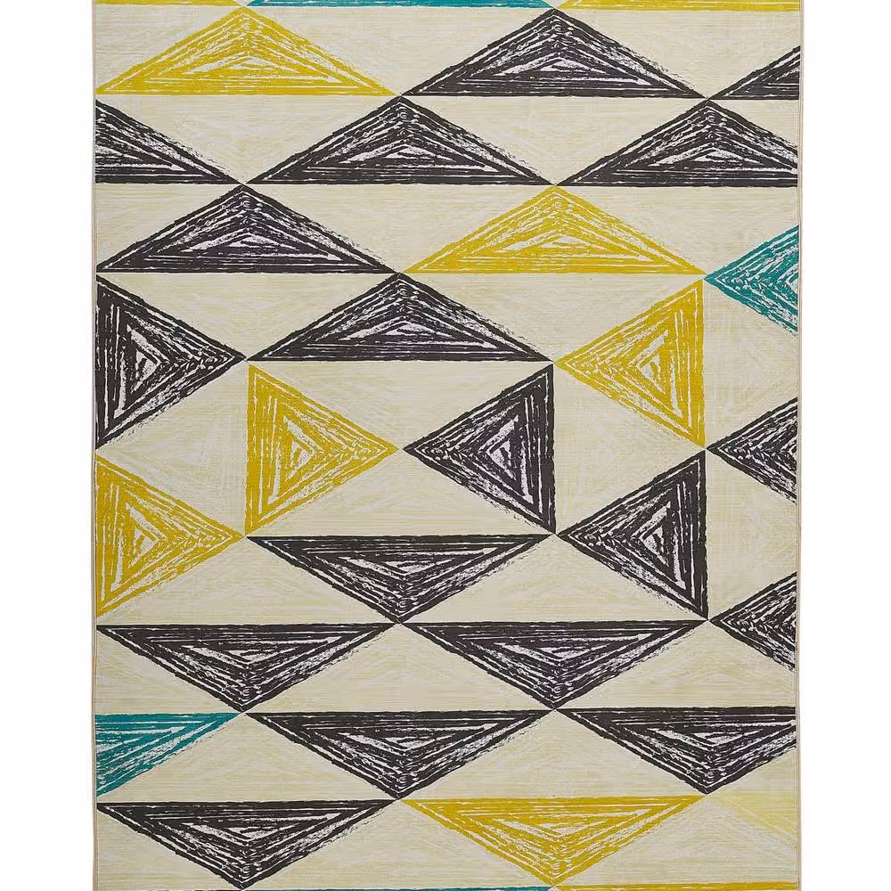 Wyld and Coco Geometric Scandinavian Area Rug in Grey and Yellow, W/D: 140 x 200 cm – 2