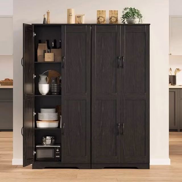 VOGREX Black Matt Freestanding Tall Kitchen Cupboard with Hinged Doors, W/D/H: 30 x 60 x 152 cm – 1