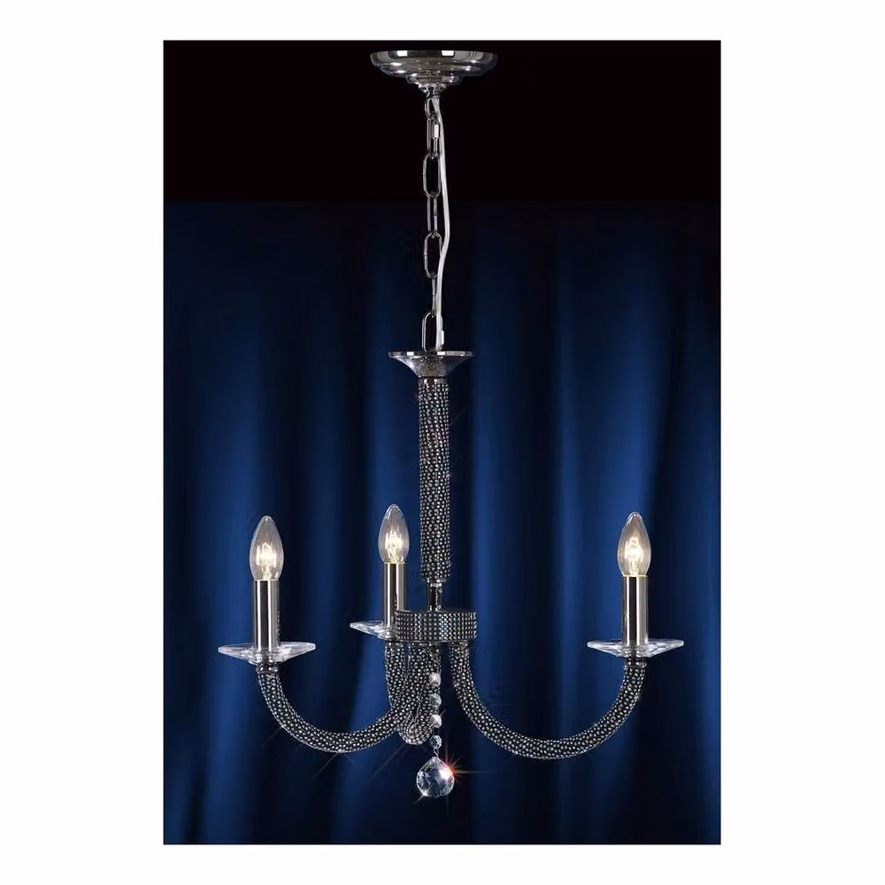 Netlighting Elena 3-Light Suspended Ceiling Pendant Chandelier in Black Chrome and Crystal – 2