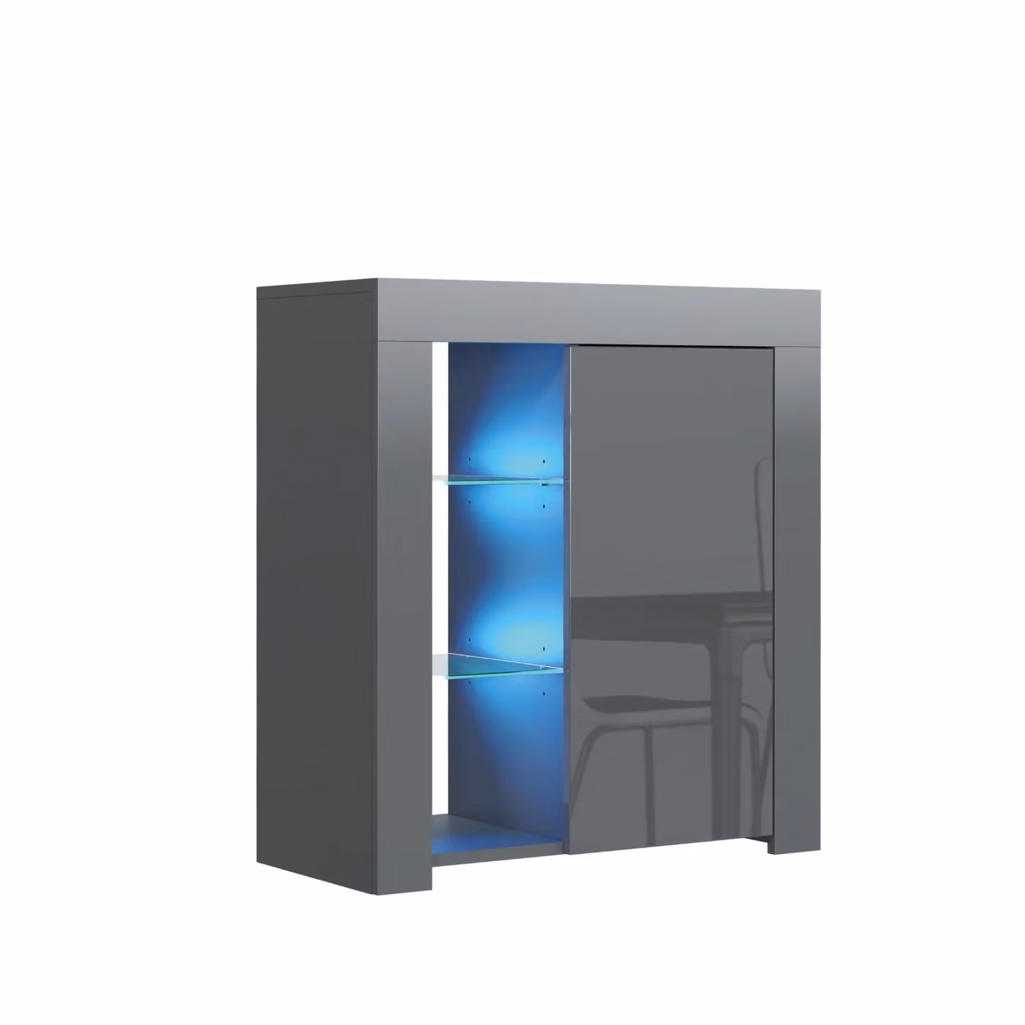 Mex Furniture LTD Modern Glossy Sideboard with Integrated LED Lighting in Dark Grey, W/D/H: 83 x 35 x 75 cm – 2