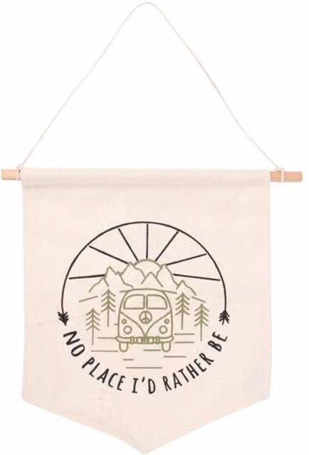 KDMK Happy Camper Retro Hanging Fabric Flag in Beige