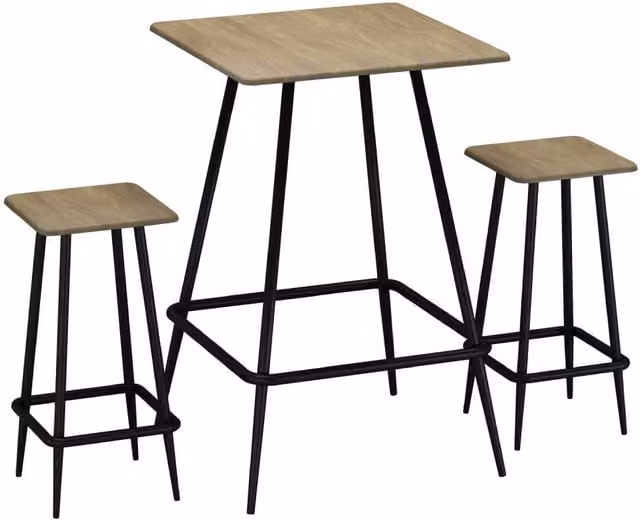 EONLION Industrial Square Breakfast Bar Table Set with 2 Matching Stools in Light Oak Brown