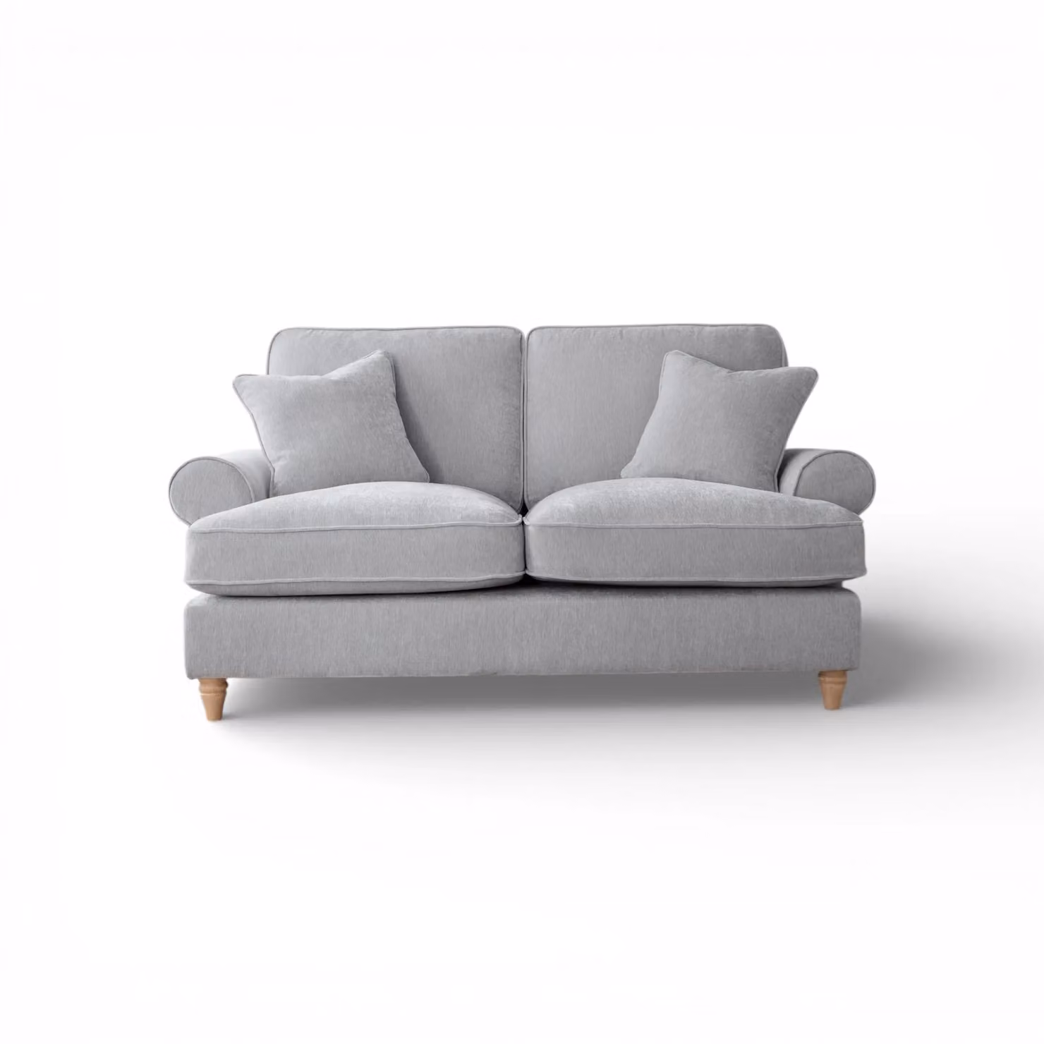 The Great Sofa Company Ezra 2 Seater Textured Velvet Sofa in Light Grey with Scroll Arms – 2
