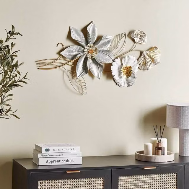 Wyld and Coco Gilded Aura Gold Handmade Metal Floral Wall Art