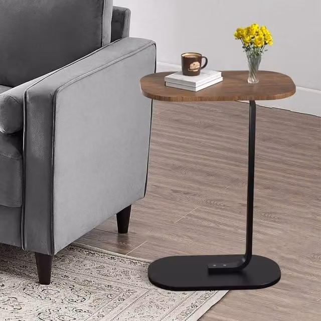FLAVORA Compact C-Shaped Sofa Side Laptop Table in Brown
