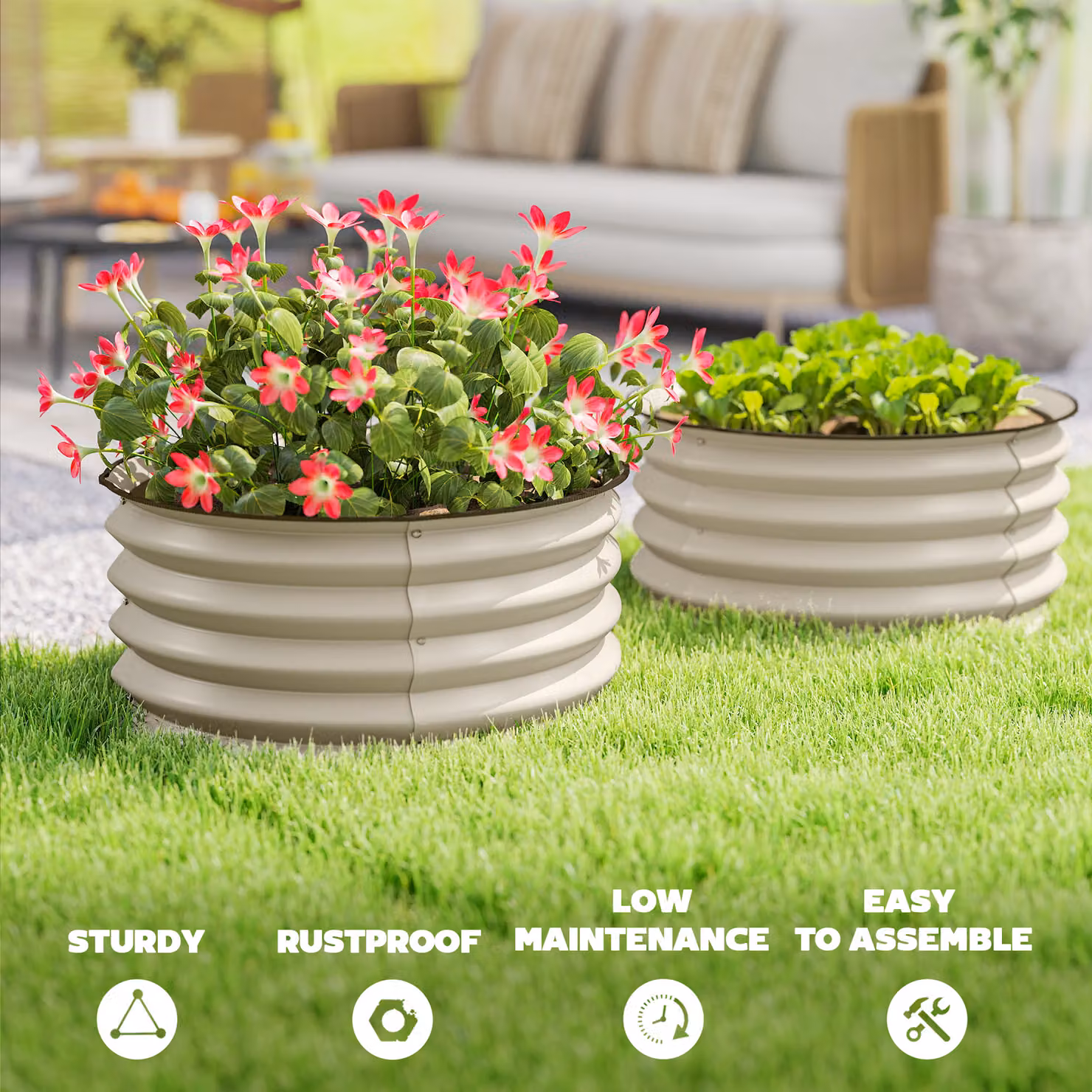 Outsunny Set of 2 Raised Metal Garden Planter Boxes with Safety Edging, White – 5