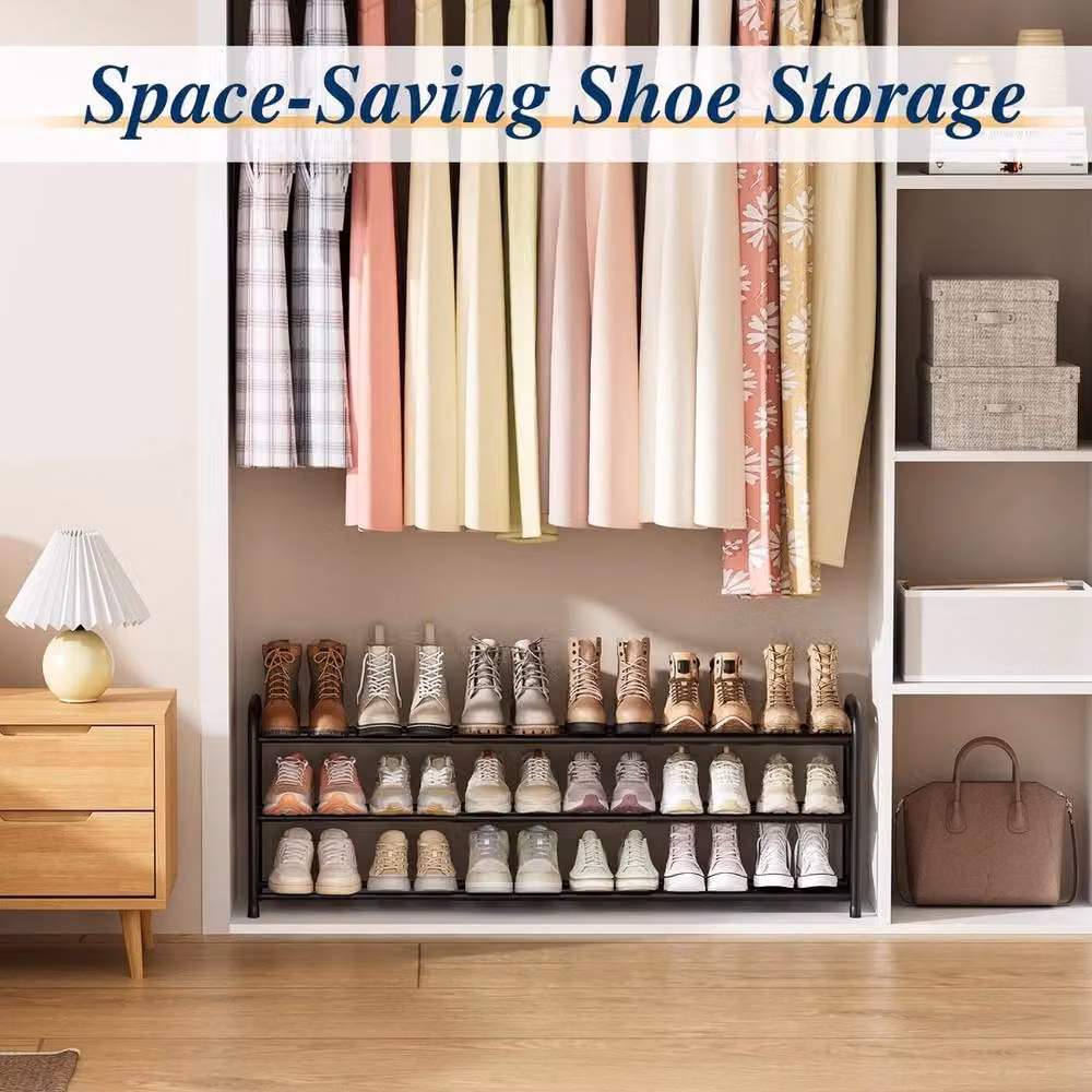 FORGEVIO Expandable 3-Tier Metal Shoe Rack in Black – 2
