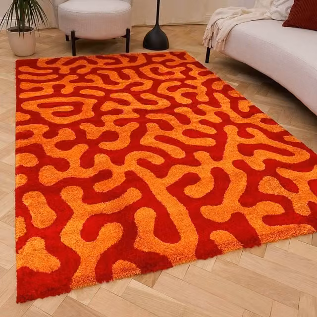 The Rugs Joli Doodle Design Maximalist Abstract Rug in Red and Orange, 150 cm
