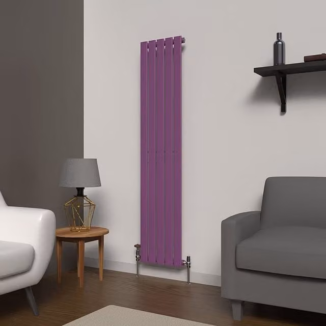 Lux Heat Single Vertical Flat Coloured Steel Radiator in Purple, H: 160 cm, W: 35 cm