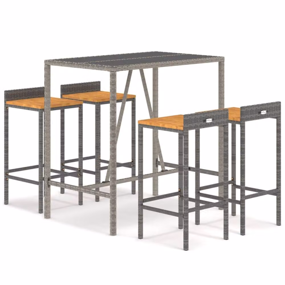 Berkfield Home 5 Piece Grey Poly Rattan and Solid Acacia Wood Garden Bar Set – 2