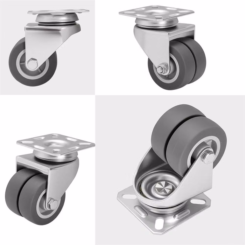 SPETLEK 4-Pack Heavy Duty 50mm Rubber Swivel Castors for Trolleys in Metallic Silver – 5