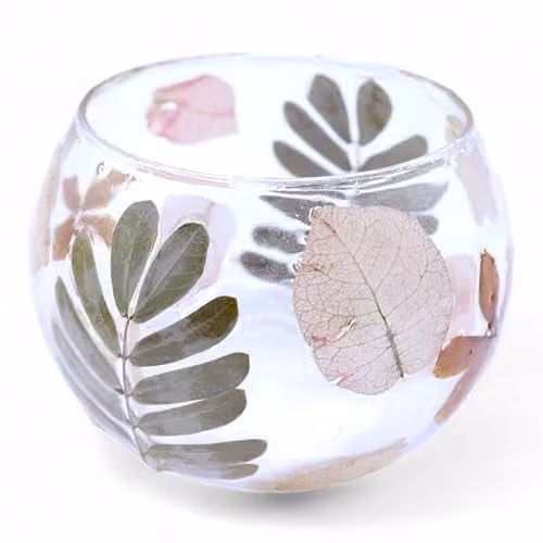 Ancient Wisdom Primavera Floral Glass Bowl Candle Holder, Multicolour and Transparent, W: 8 cm, D: 10 cm