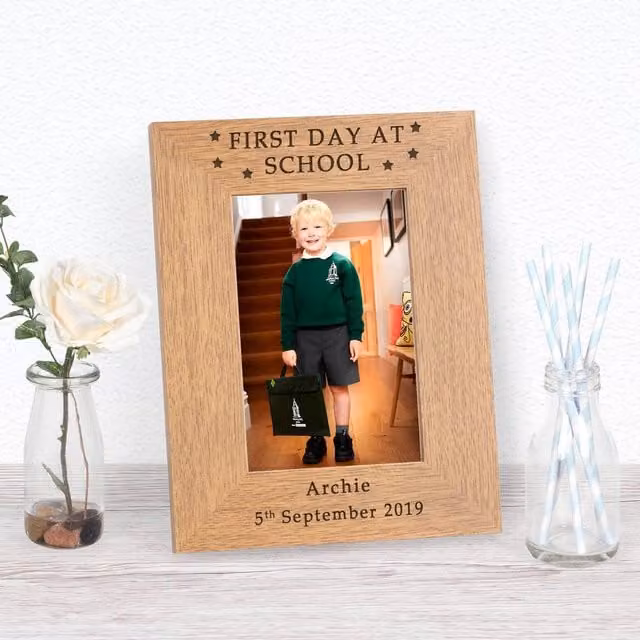 Uniqueful Personalised First Day At School Wood Picture Frame, Brown, 6x4 inch