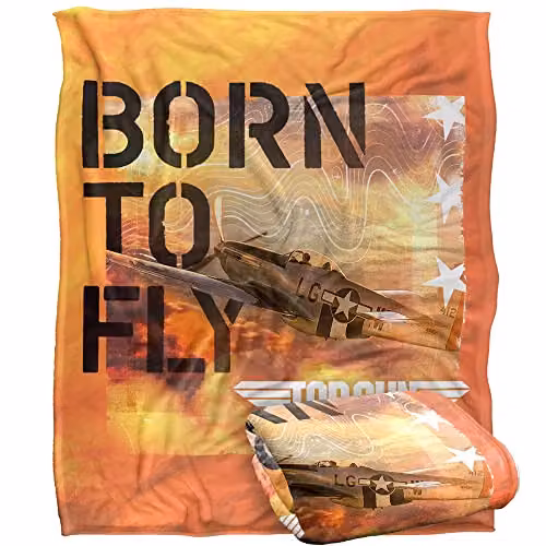 LOGOVISION Top Gun: Maverick Born To Fly Super Soft Fleece Throw Blanket, White, W/D/H: 152 x 127 cm
