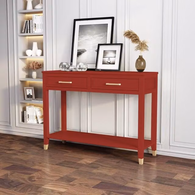 Cabinet Bits Palazzi 2 Drawer Console Table in Red Metal