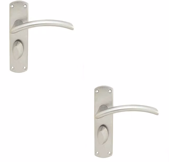 Loops 2x Arched Lever Bathroom Backplate Door Handles in Satin Chrome, 170 x 42 mm