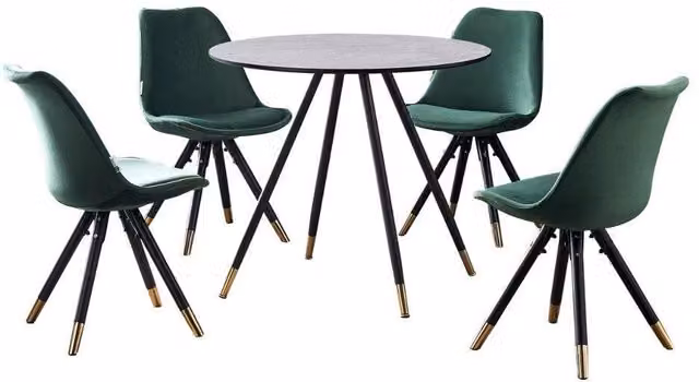 Life Interiors Sofia Dorchester LUX Dining Set with Round Table and 4 Chairs in Green, Black and Gold