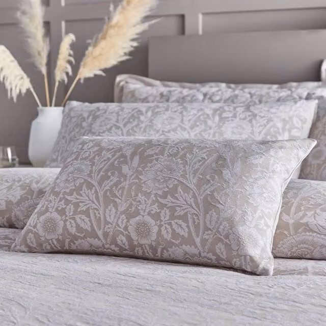 Portfolio Home Chatsworth Floral Jacquard Rectangular Boudoir Cushion in Beige, W/D/H: 50 x 32 cm
