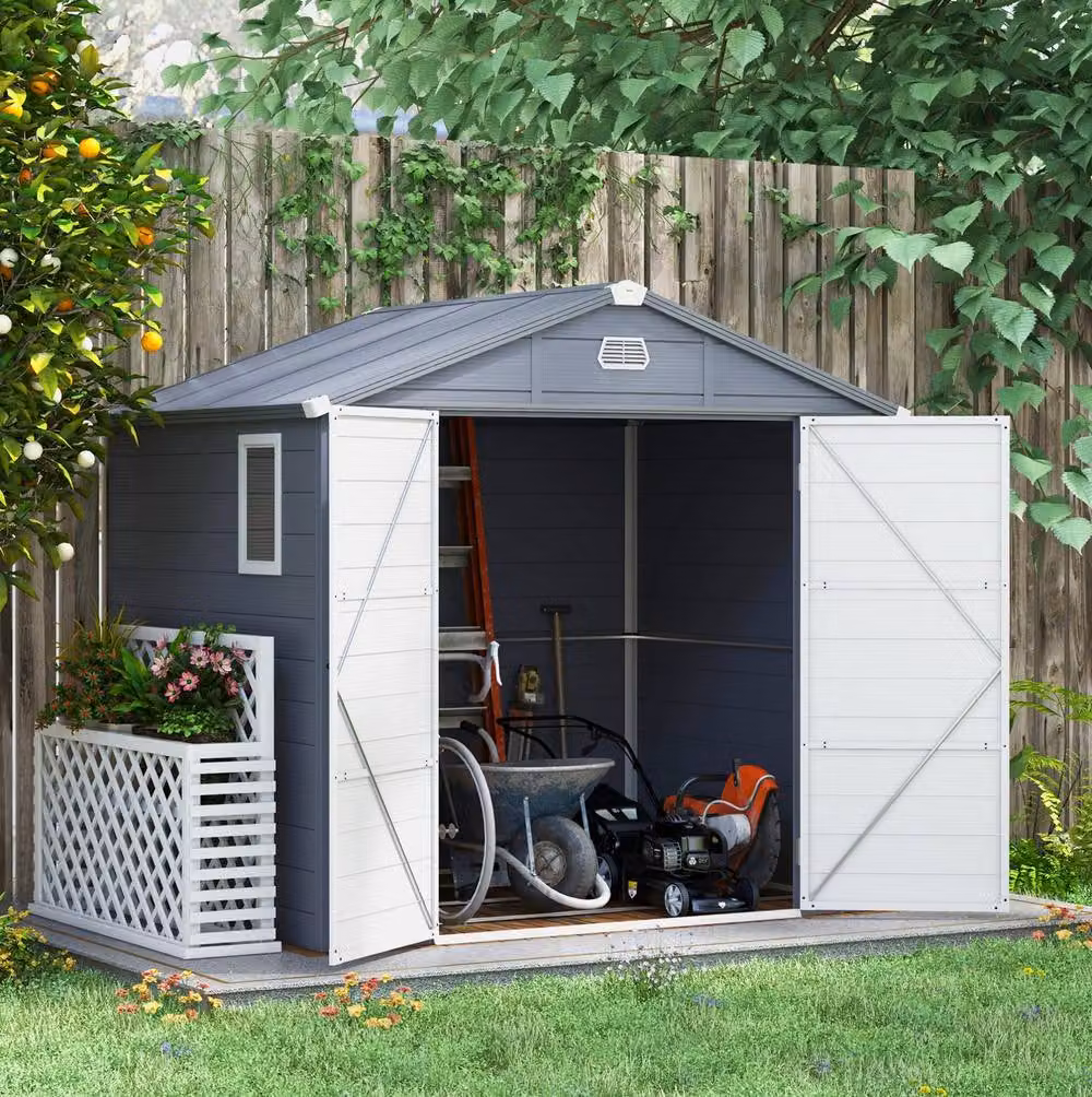 STILVORA Modern Metal Garden Storage Shed in Grey with Foundation Kit – 2