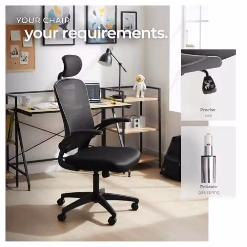 tectake Ergonomic Office Chair in Black with Mesh Backrest, Headrest and 360 Degree Swivel Function – 7