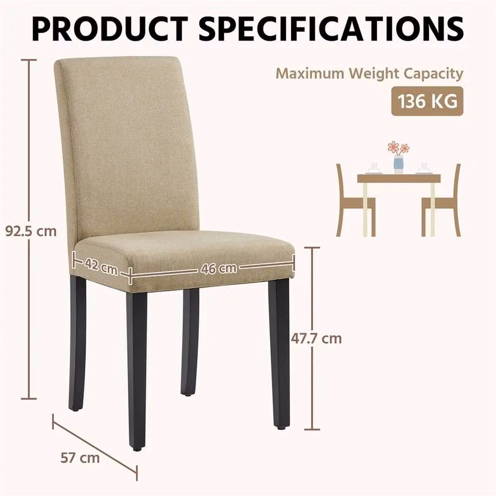 EONLION Modern Beige Fabric Upholstered Dining and Bedroom Chairs with Wood Frame – 2