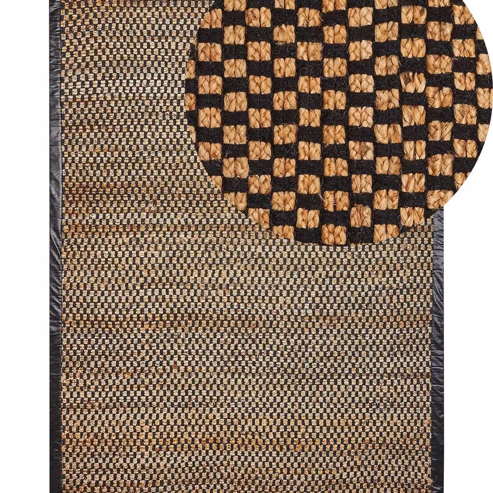 Wyld and Coco Handwoven Jute and Cotton Checkerboard Rug in Black and Beige, W: 140 cm, L: 200 cm – 2