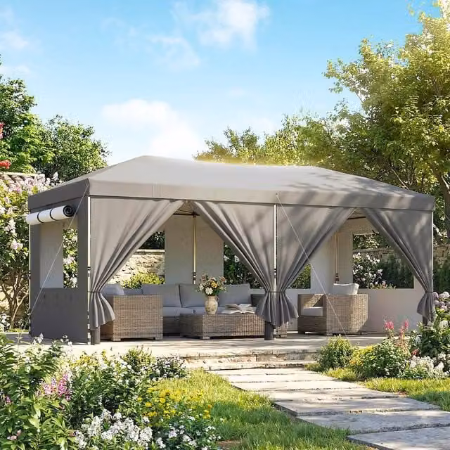 OUTSUNNY Pop Up Gazebo Wedding Party Tent Marquee, UPF50+, Dark Grey, W: 6 m, D: 3 m, H: 2.1 m