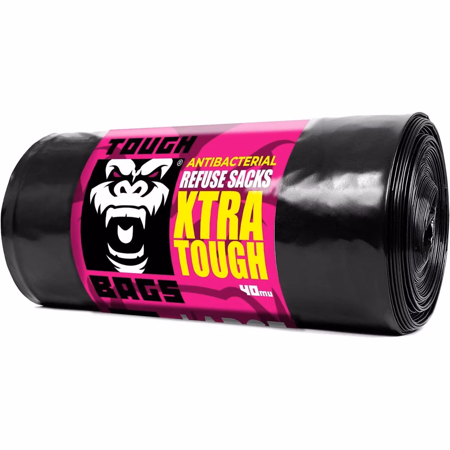 Tough Bags Antibacterial Refuse Bags, Black, W: 80 cm, H: 100 cm, 2 x 20 Bag Roll – 2