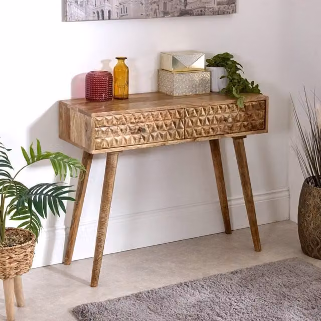 IH Design Ryleylight Mango Wood Console Table with 2 Drawers in Natural, W/D/H: 90 x 35 x 76 cm – 1