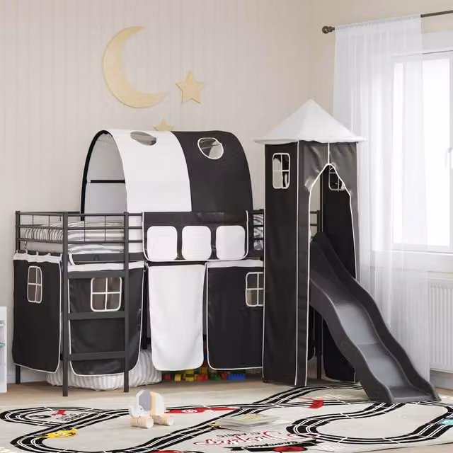 Berkfield Home Kids' Metal Loft Bed Frame in Black, W/D/H: 90 x 190 cm
