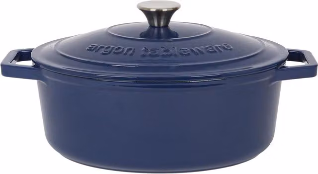 Argon Tableware Oval Cast Iron Casserole Dish in Midnight Blue, 4.68 l