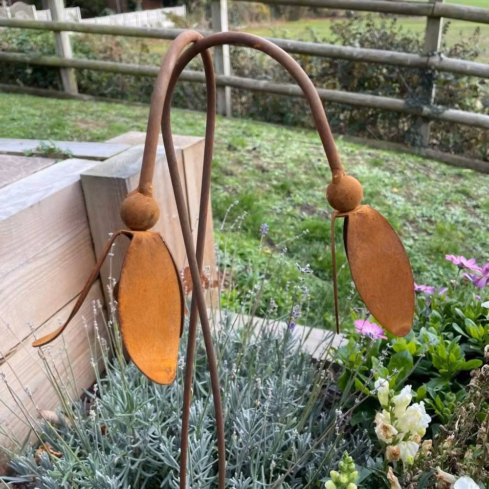 Poppyforge Open Snowdrop Garden Art Pack of 3, Brown Steel Floral Freestanding Decor, W: 6 cm, H: 100 cm – 2