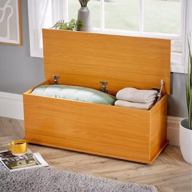 Home Source Malmo Ottoman Storage Chest Unit in Beech Wood