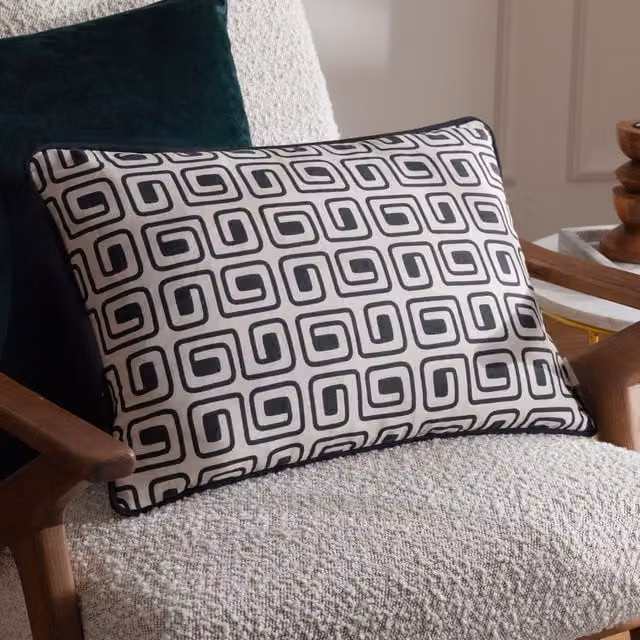 HOEM Safara Printed Black Cotton Rectangular Cushion W: 50 cm, H: 35 cm