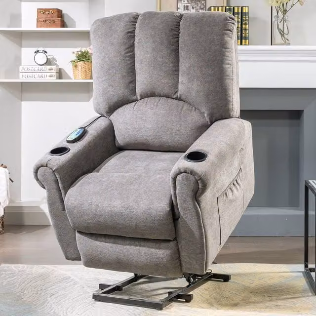 Matteo Grey Fabric Electric Lift Senior Recliner Chair with Stand Assist and Armrests