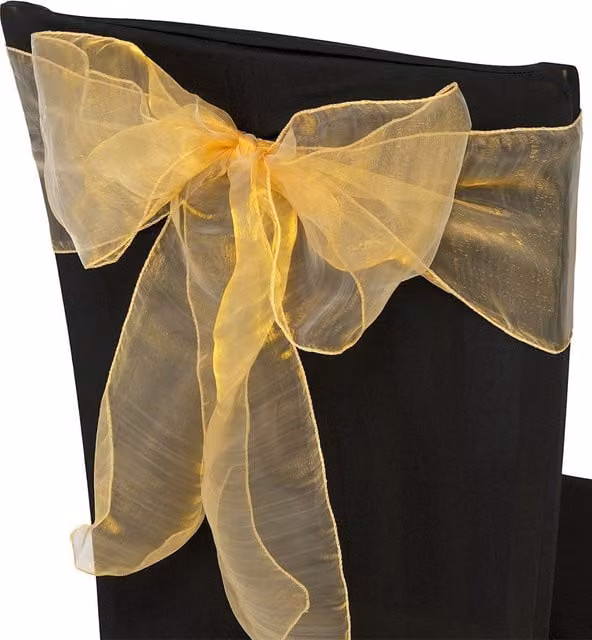 Neel Blue Set of 25 Gold Organza Sashes for Party Decoration, W: 17 cm x L: 280 cm – 1